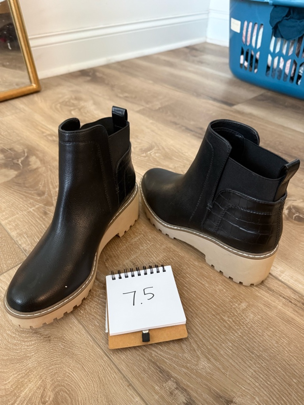 Dolce Vita Black Chelsea Platform Ankle Boots with Tan Lug Sole